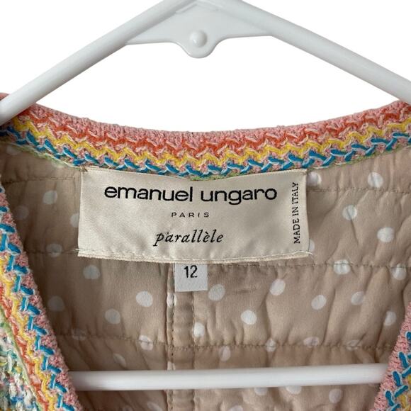Emanuel Ungaro Confetti Colored Tweed Blazer Jacket Cream Metallic Pink size 12 - Picture 2 of 8